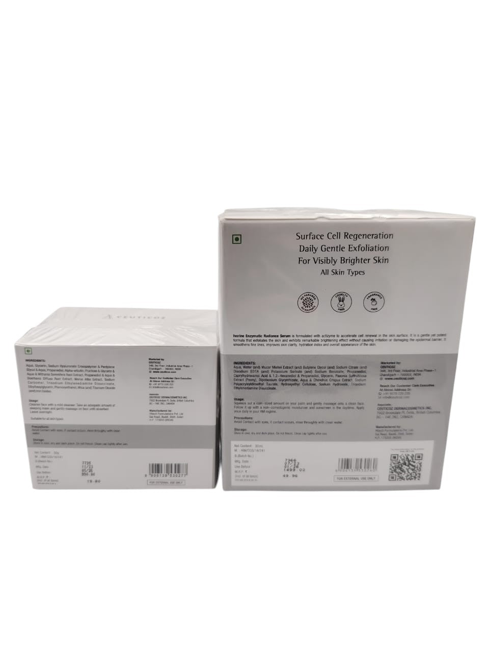 Combo - Ceuticoz Ivorine Skin Brightening Enzymatic Serum 10% Actizyme &  Ivorine Skin Brightening Sleeping Mask