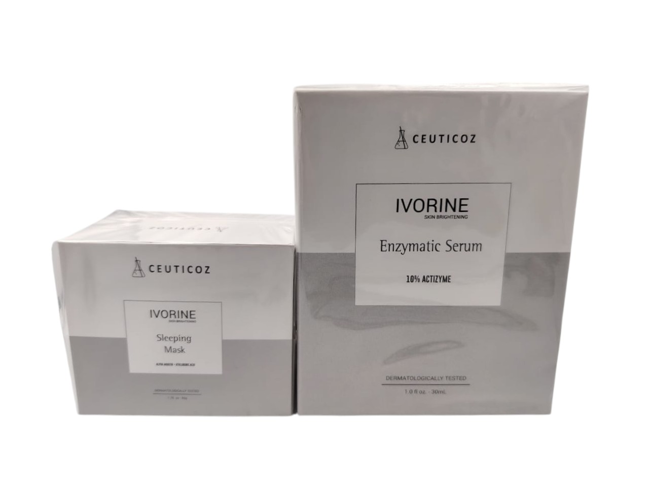 Combo - Ceuticoz Ivorine Skin Brightening Enzymatic Serum 10% Actizyme &  Ivorine Skin Brightening Sleeping Mask